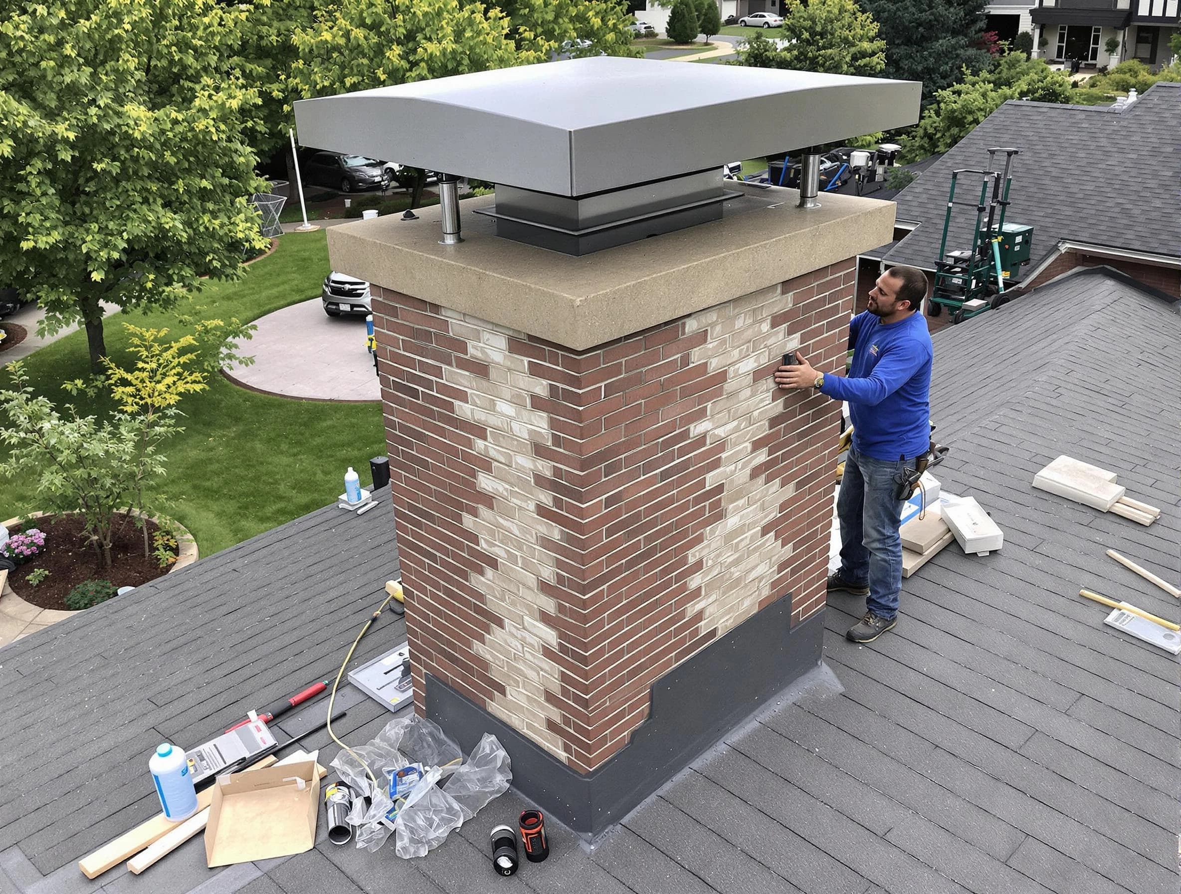 Bloomfield Chimney Sweep team working on a custom chimney remodel in Bloomfield, NJ