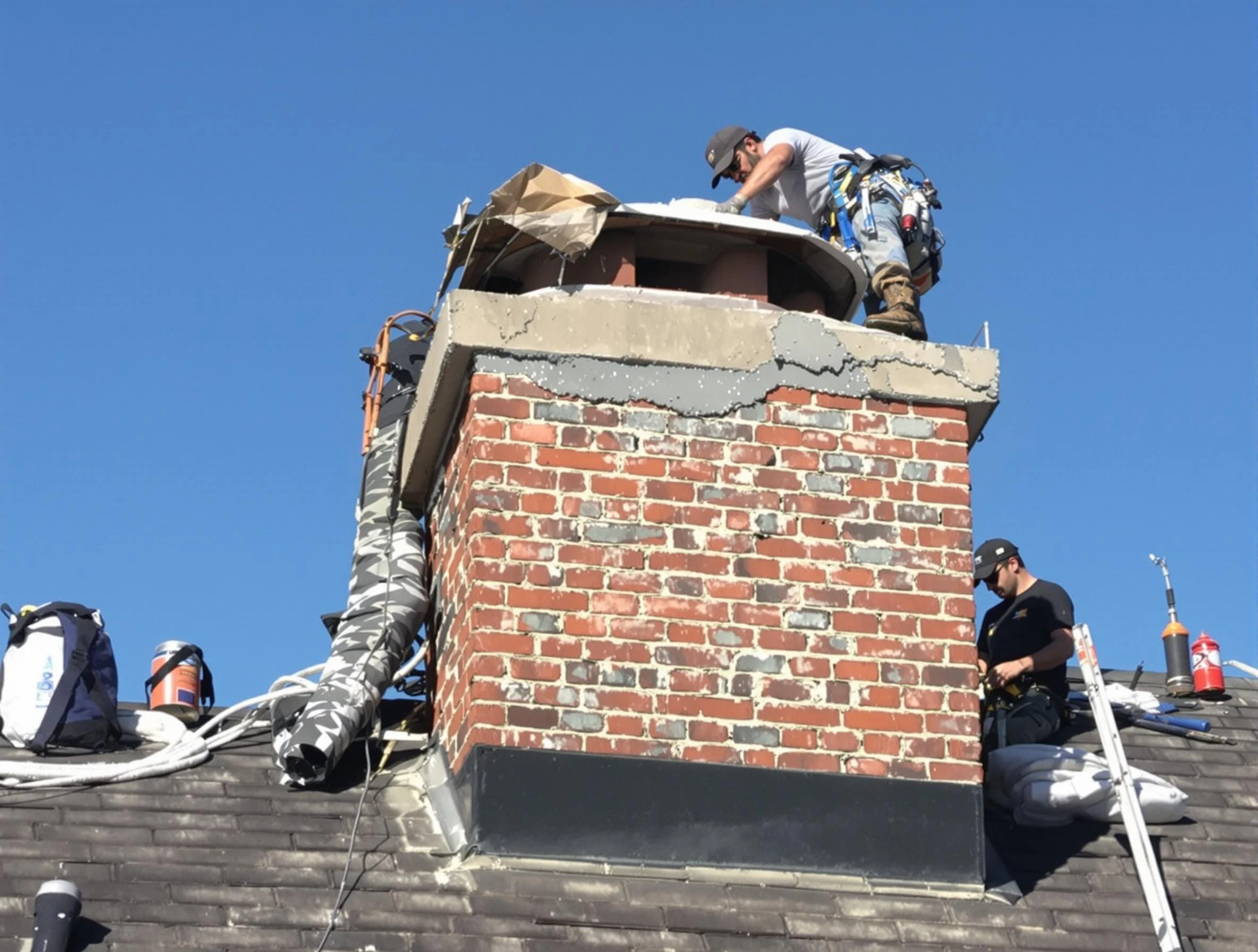 Bloomfield Chimney Sweep installing a custom chimney crown in Bloomfield, NJ